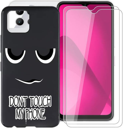 Phone Case for T Mobile REVVL 7 5G (6.60") with 2 x Tempered Glass Screen Protector, Ultra-Thin Black TPU Bumper