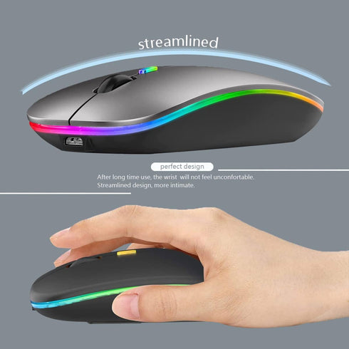 WREANU Use(BT5.2 2.4G Wireless Bluetooth Mouse Rechargeable Laptop Mice with LED Lights Silent Slim and Portable USB)