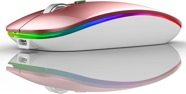 Uiosmuph LED Wireless Mouse, G12 Slim Rechargeable Silent 2.4G Optical Mice with USB Receiver (Rose Gold)