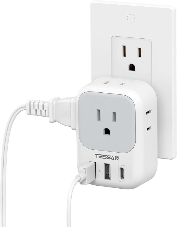 USB Wall Charger, TESSAN Wall Plug Adapter Outlet Extender, Multi Charging Station for Cruise, Office, Dorm