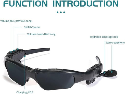 Stereo Bluetooth 5.0 UV Protection Sunglasses, Hands-Free Calling, Polarized Lenses, Connect with Mobile Phones and