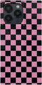 Pink Checkered Rectangle Phone Case for iPhone 15 Pro (6.1in) Slim Trendy Glossy Checkerboard Shockproof Cover