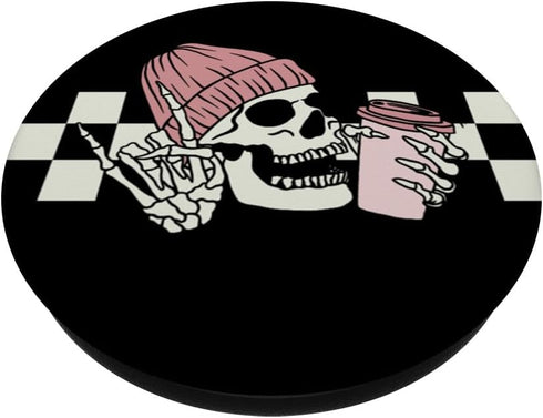 Skeleton Peace Sign Coffee Checkerboard - PopSockets Adhesive PopGrip