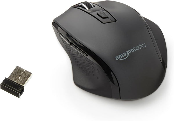 Amazon Basics Portable Wireless Computer Mouse, Ergonomic, 2.4 GHz Optical, DPI Adjustable, Easy to