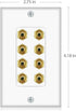 Banana Binding Post Two-Piece Coupler Inset Wall Plate for 4 Speakers, Standard Single Gang White