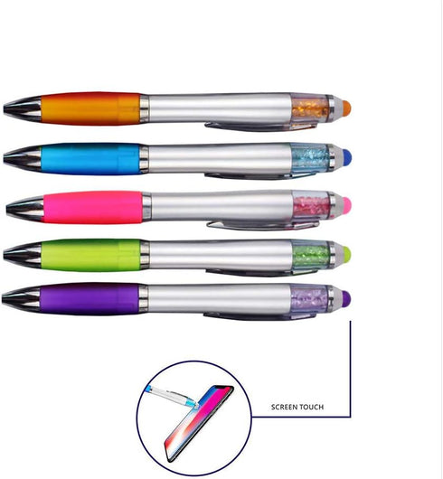 Stylus Pens for Touch Screens, Medium Point Pens with Crystals for Women and Kids Black Ink Pen with Stylus Ballpoint Pens with Comfort Grip for The Ipad(5 Count+3 Refills) by MiSiBao
