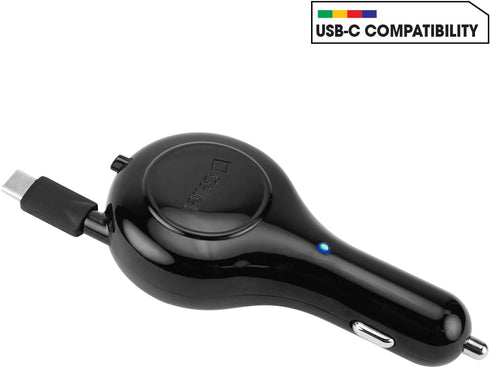 Cellet Retractable Car Charger for iPhone 15, Samsung Galaxy, Google Pixel (Type-C 15 WATT)
