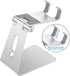 Adjustable Cell Phone Stand, OMOTON Aluminum Desktop Stand with Anti-Slip Base and Charging Port, Silver