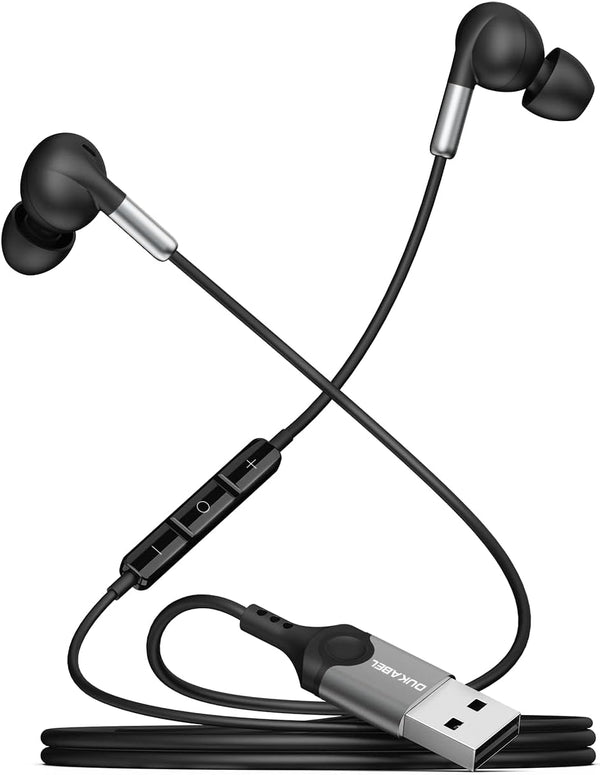 DUKABEL USB PC Earbuds, USB Gaming Earbuds with Mic for PC/PS4/PS5, Black Noise Canceling Wired Headphones with Remote