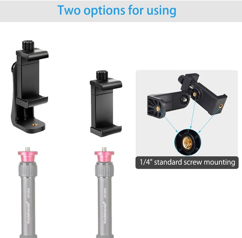 koolehaoda 1/4 inch Smartphone Holder Phone Clip Tripod Adapter with Screw/Adjustable Clip, Rotates Vertical