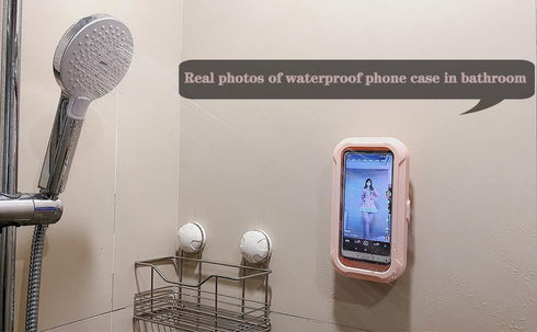 Waterproof Phone Case Bathroom Folding Holder, 360 Degree Rotating Wall Mounted Mobile Phone Case, Pink