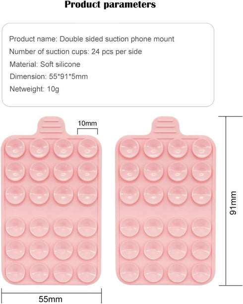 Double Sided Silicone Suction Phone Mount (2 Pack), Mobile Phone Holder with 24 Strong Suction Cups for Selfies
