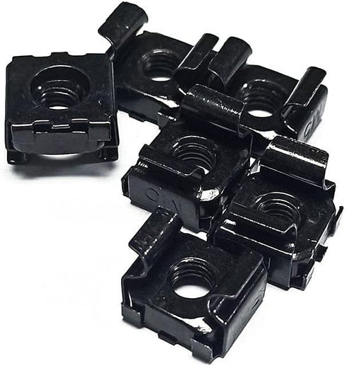Monoprice M6 16mm (50 Sets) 12/24 x Server Rack Mount Cage Nuts, Screws and Washers Zinc Plated, Black, for Cabinet
