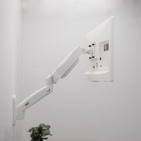 VIVO Height Adjustable Pneumatic Single Monitor Wall Mount, Full Motion Articulating for 17 to 27 inch Screen, White