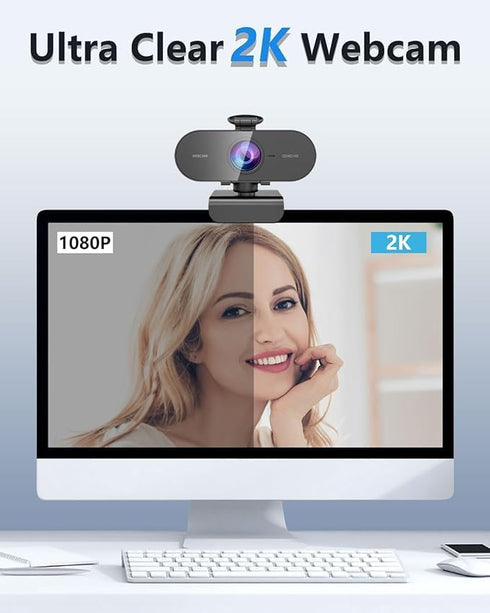 QMKKX 2K Webcam for pc with Microphone,Privacy Cover Slider Streaming Web cam for Mac Laptop,USB External Computer