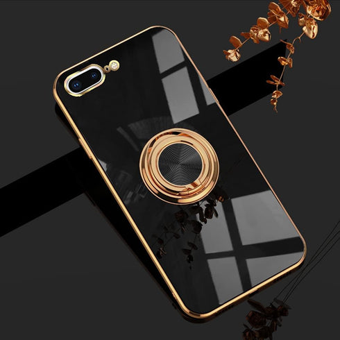 Omorro for Black iPhone 8 Plus/iPhone 7 Plus Case, Ring Holder with 360 TPU Rotation Kickstand, Glitter Plating Rose
