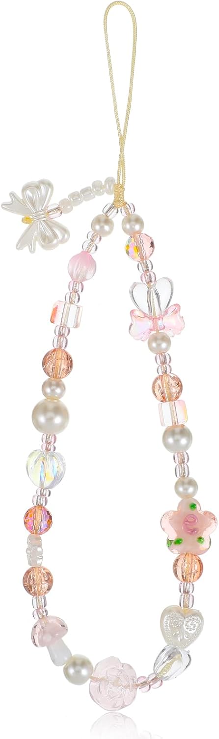 Shimmeroo Pink Camera Strap Wrist, Cute Glass Beads Digital Phone Wrist Charms Y2k