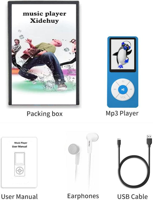 Xidehuy MP3 32GB Player with TF Card,Built-in HD Speaker,Portable HiFi Music Player with Video/Voice Recorder/FM