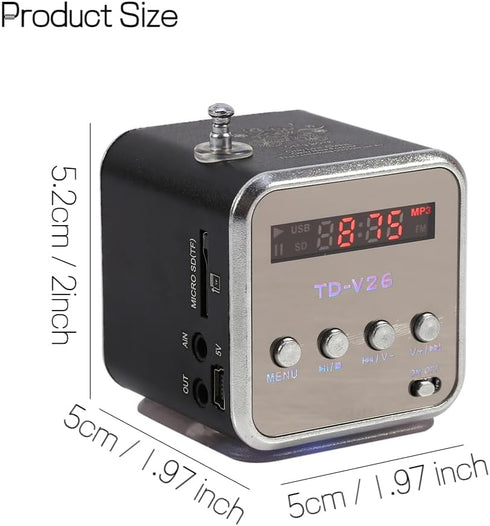 Music Player Mini Speaker, Portable FM Radio Stereo PC Fashion Support Card and U Disk (Black)