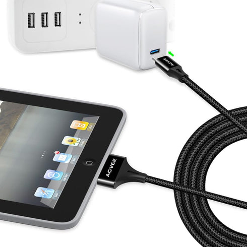 AGVEE 3ft USB-C to 30 Pin Cable (2 Pack) for iPhone 4/4S, iPad 1/2/3, iPod - Braided Metal Shell, Black Charging Cord.