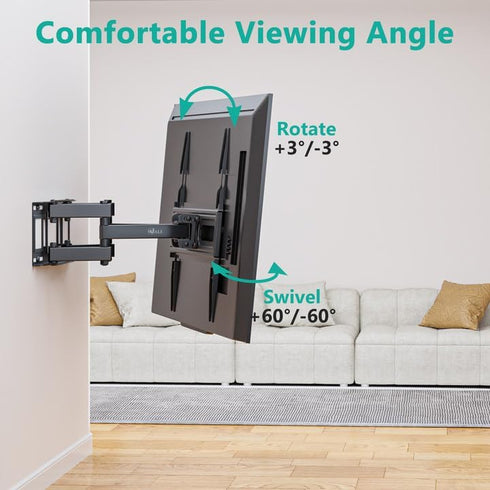 WALI Full Motion TV Wall Mount for 32-70 inch Flat Curved TV, Swivel Extension Tilting Bracket