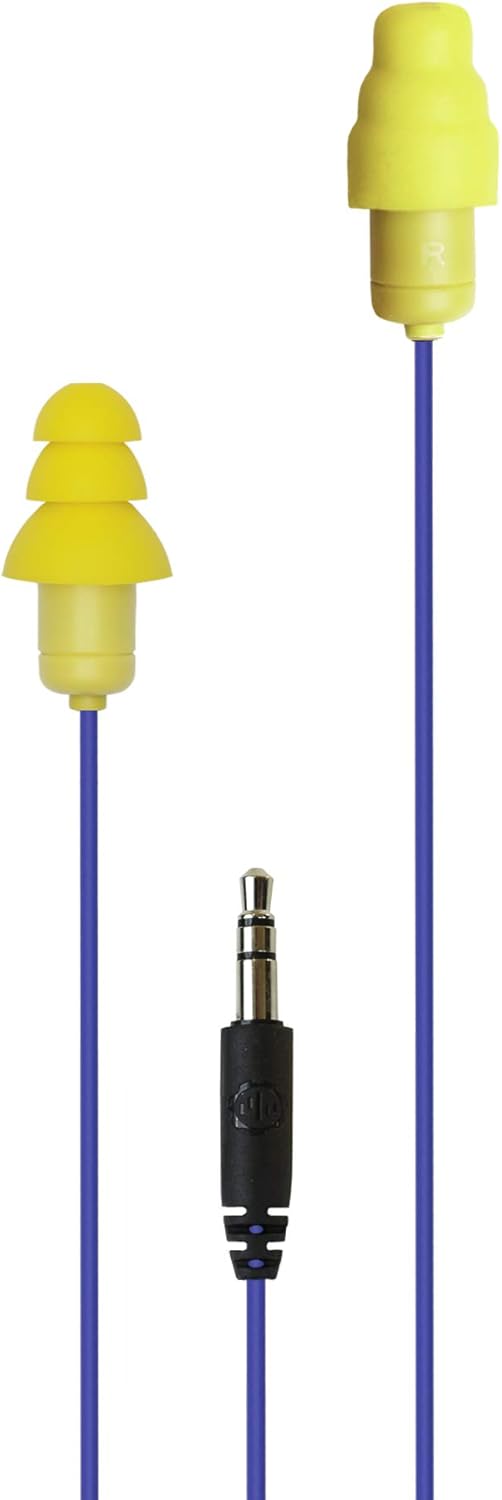 Plugfones Guardian Hybrid Earbuds - Blue & Yellow Noise Reduction In-Ear Earplug Headphones.