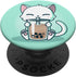 Cute Boba Kit Tea Cat Enjoying Tea Pet Kitty Lover Green PopSockets PopGrip: Swappable Grip for Phones & Tablets