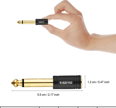 tisino 1/4 Mono to 3.5mm Stereo Adapter, Gold Plated 6.35mm TS Male to 1/8 inch TRS Female Connector - Black, 1 Pack