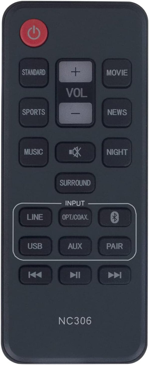 NC306 NC306UH Replacement Remote Control for Sanyo Audio Soundbar Speaker System DVD Recorder