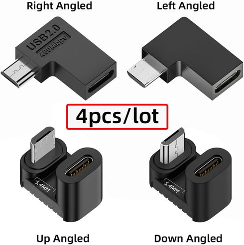 xiwai 90/360 Degree Angled USB-C to Micro USB Adapter 4 Pack, USB2.0 Type C Female to Micro USB Male for Phone Tablet