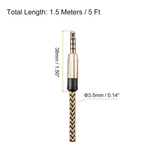MECCANIXITY Aux Cable 3.5mm Male to Male, 5Ft Nylon Braided Hi-Fi Stereo Sound Cord for Earphones, Speakers