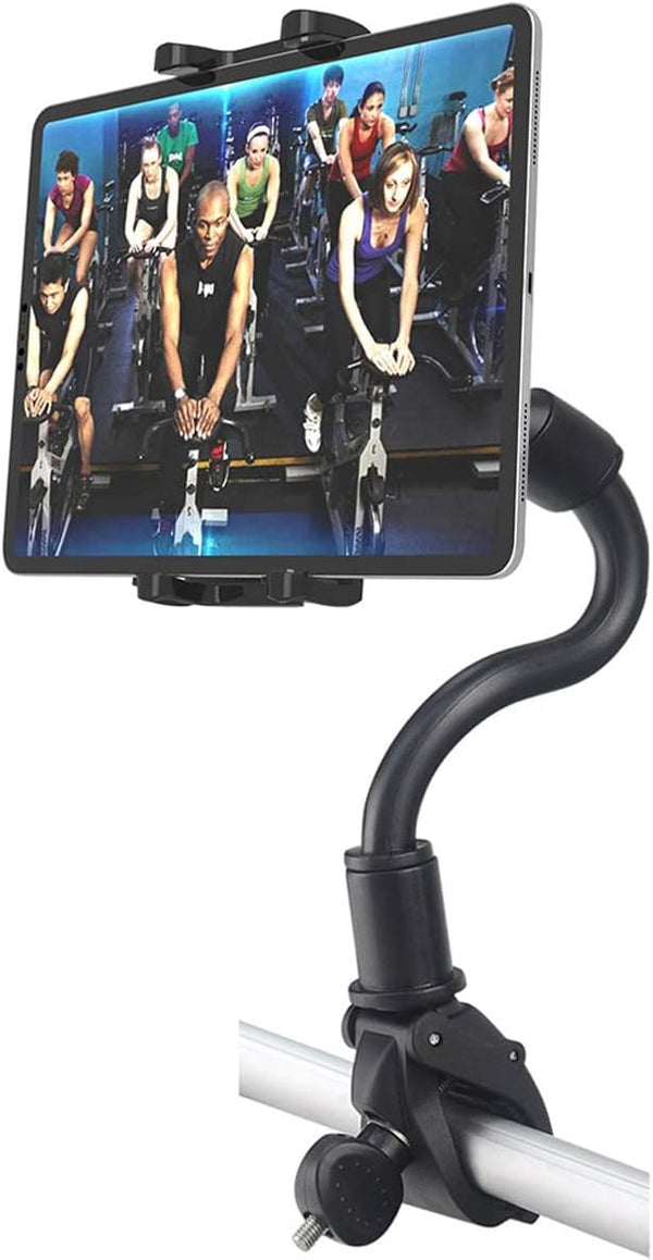 Tablet Holder Spin Bike Mount for 4-13" iPad Phone, 360° Gooseneck Stand for Treadmill and Exercise Bicycle