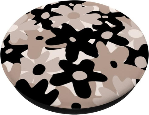 Black Beige Floral Retro Modern Boho Bohemian Flower Pattern PopSockets Swappable PopGrip