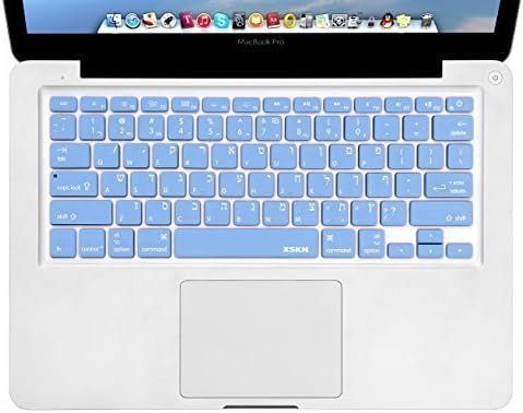 XSKN Hebrew Language Blue Color Silicone Keyboard Skin Cover for 2015 and Earlier MacBook