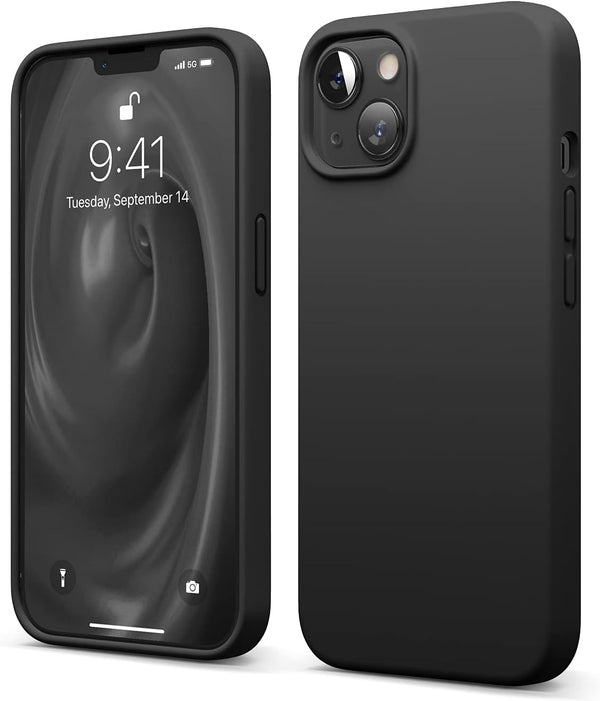 elago Premium Liquid Silicone Case for iPhone 13 (6.1") - Shockproof, Full Protection, Soft Microfibre, Black