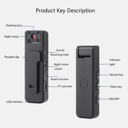 WAONIQ 32g 1080p 180 500mAh Body Cameras with Audio and Video Recording, HD Wearable Camera with Night Vision