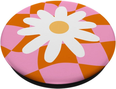 Cute Pink Orange Checker Daisy Flower Pattern PopSockets Standard PopGrip