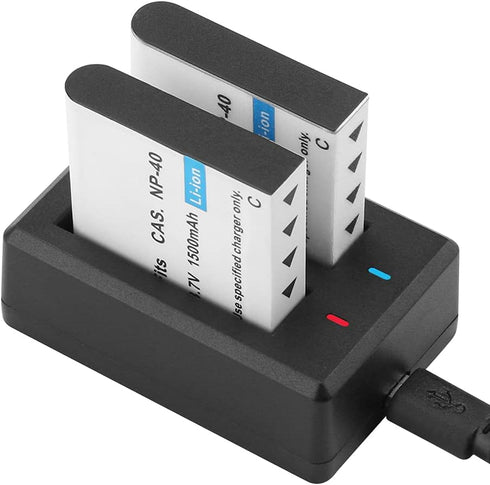 NP-40 Battery Pack, 1500mAh Rechargeable Battery (3-Pack) with USB Dual Charger for Casio NP-40 Camcorders