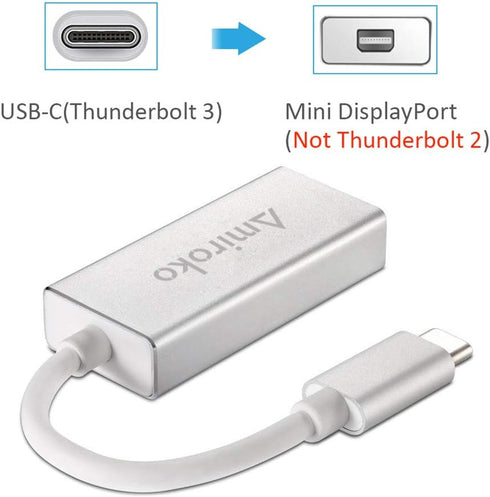 USB-C to Mini DisplayPort Adapter, USB 3.1 Type C to Mini DP Adapter Support 4K, 1080P Compatible with MacBook Pro, MacBook 12", Alienware, to LED Cinema Display/Dell Monitor etc, Silver by Amiroko