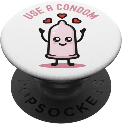 Remember to use condoms to protect yourself Use A Condom with Kawaii Condom with Hearths PopSockets Swappable PopGrip