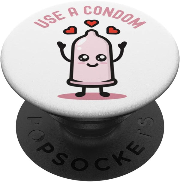 Remember to use condoms to protect yourself Use A Condom with Kawaii Condom with Hearths PopSockets Swappable PopGrip
