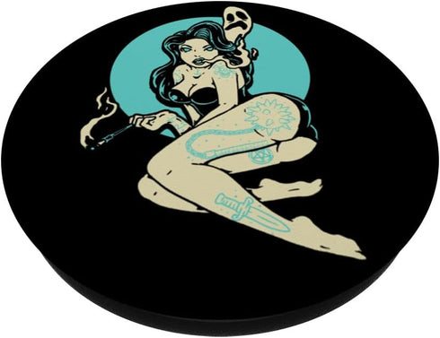 Tattooed Goth Pin-Up Girl Horror Ghost Moon Rockabilly PopSockets Standard PopGrip