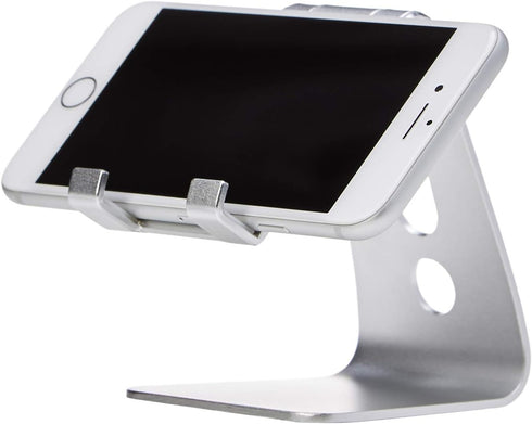 Amazon Basics 3.15 2.87 3.74 inch, Adjustable Aluminum Phone Stand for Cell Phones, iPhone and Android, Desktop Phone