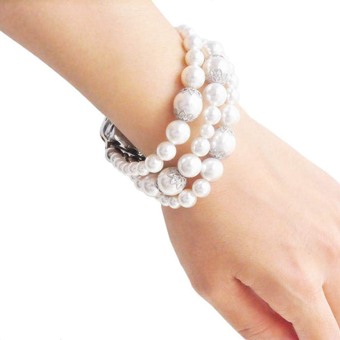 White Pearl Bands Compatible with Samsung Gear S2 Smartwatch, Elastic Stretch Handmade Jewelry Bracelet Strap