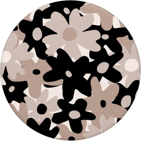 Black Beige Floral Retro Modern Boho Bohemian Flower Pattern PopSockets Swappable PopGrip