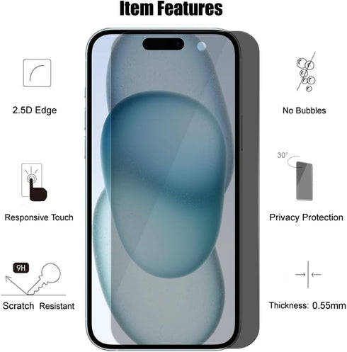 (3+3) For iPhone 15 Plus (6.7") (3 Pack) Anti Spy Private Tempered Glass Film Privacy Screen Protector and (3 Pack)