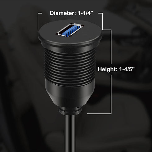 3.0 1ft BATIGE Single Port USB Male to Female AUX Car Mount Flush Cable Waterproof Extension for Car Truck Boat
