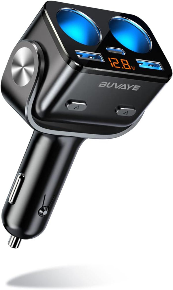 USB C Car Charger - BUVAYE 2-Socket Cigarette Lighter Splitter with 12V/24V Dual PD30W & QC3.0 Fast Charging, Separate