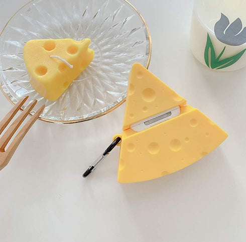 UnnFiko Super Cute Cheese Case, 3D Cartoon Soft Silicone Protective Mini Bag for AirPods Pro with Keychain