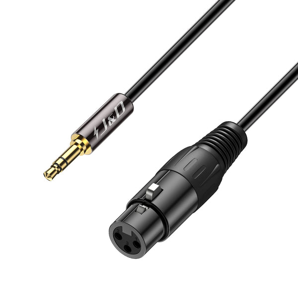 J&D XLR to 3.5mm Microphone Cable, 3 Feet PVC Shelled XLR Female to 1/8 inch TRS Male Balanced Cable
